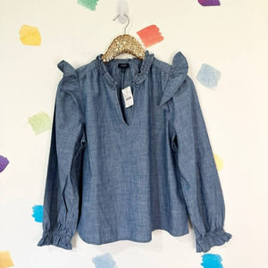 J. Crew Factory Blue Ruffle Blouse